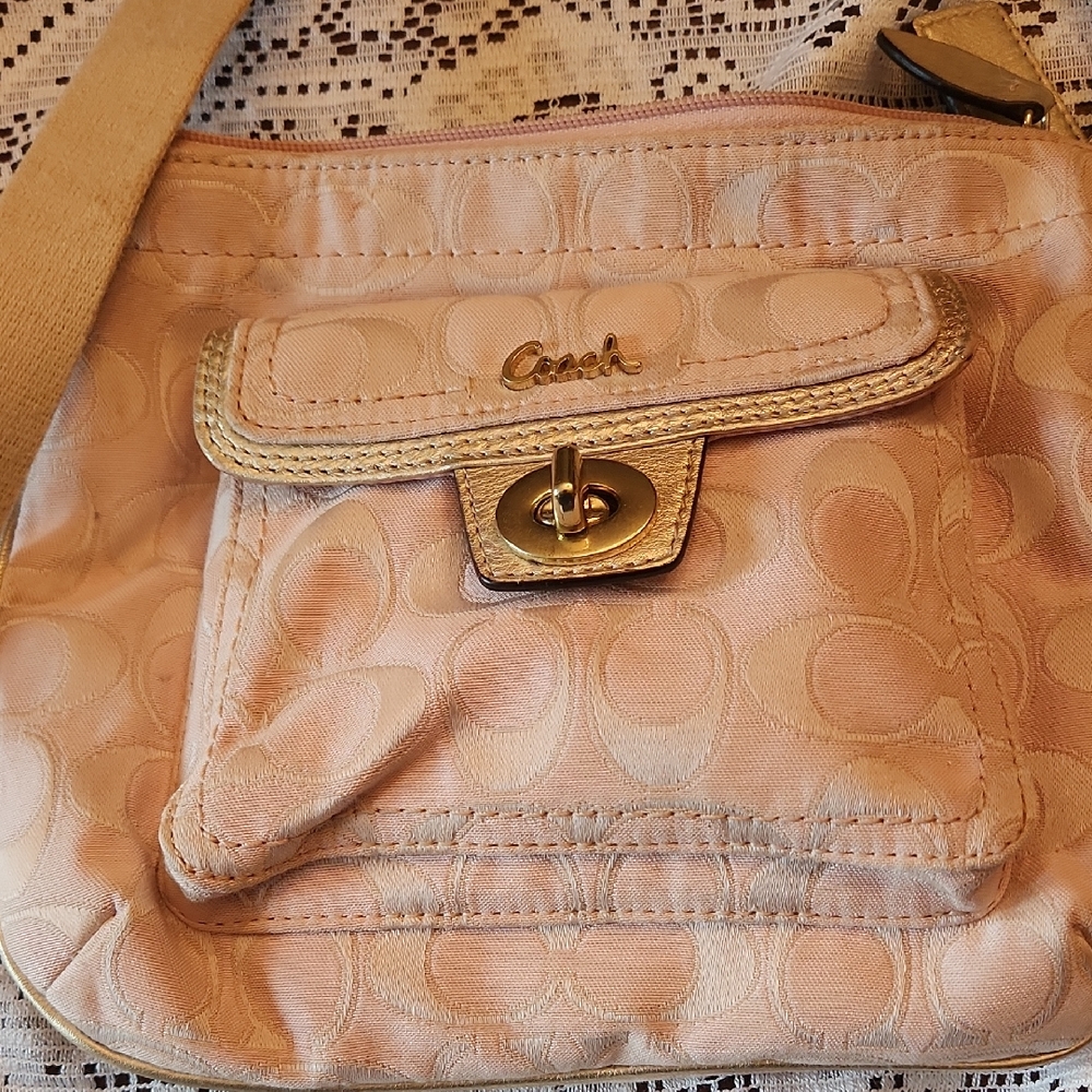 Coach Pink with Gold Trim Crossbody   Bag